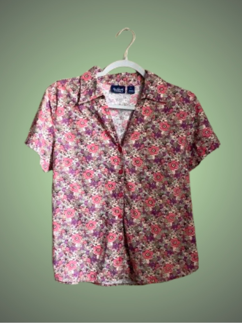 Vintage Y2K style colorful floral Gloria Vanderbilt button front top sz Petite L